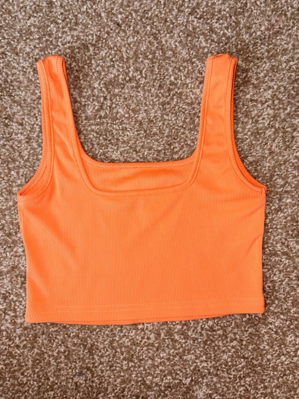 Bright Orange Ribbed Square-Neck Crop Top - Picture 2 of 3